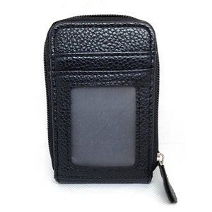 Black Mini Credit Card Case - Multi Card Slot Card Holder Wallet with ID Window